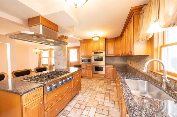 Chandelier, Interior, Kitchen, Pendant Lights, Stainless Steel Appliances