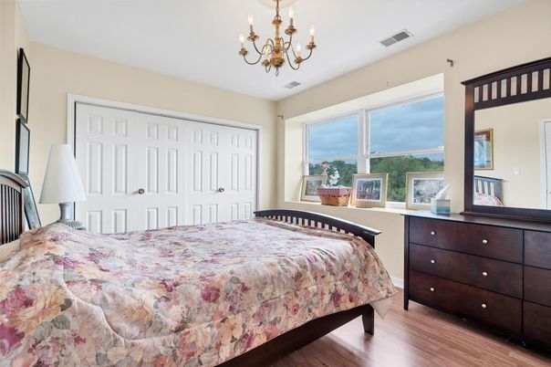 Bedroom, Chandelier, Interior, Wood Texture Flooring