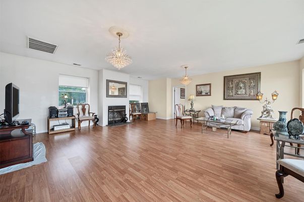 Chandelier, Fireplace, Interior, Living room, Wood Texture Flooring