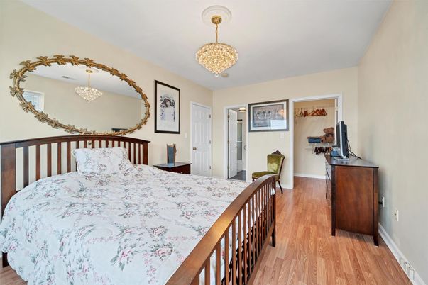 Bedroom, Chandelier, Interior, Wood Texture Flooring