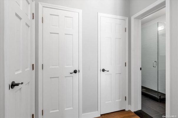 Bathroom, Glass Shower, Interior, Wood Texture Flooring