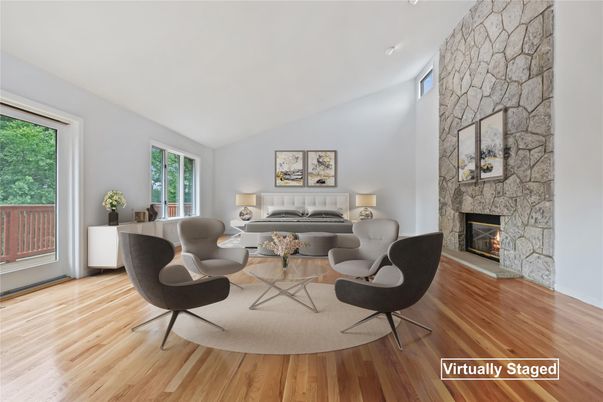 Fireplace, Interior, Living room, Stone Walls, Wood Texture Flooring