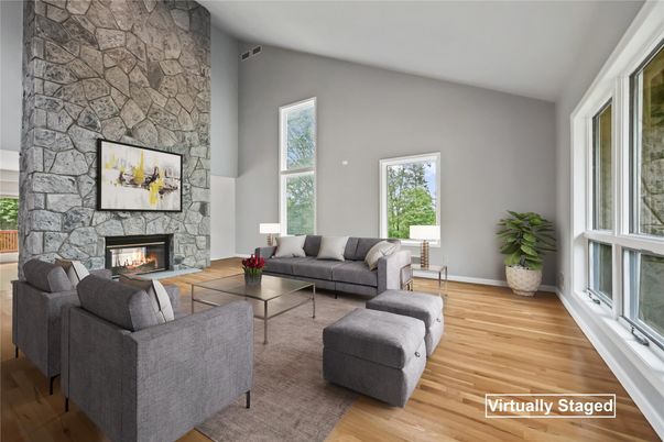 Fireplace, Interior, Living room, Stone Walls, Wood Texture Flooring