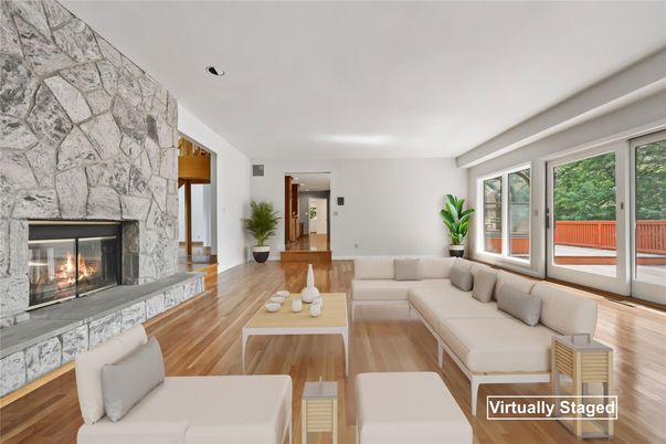 Fireplace, Interior, Living room, Stone Walls, Wood Texture Flooring
