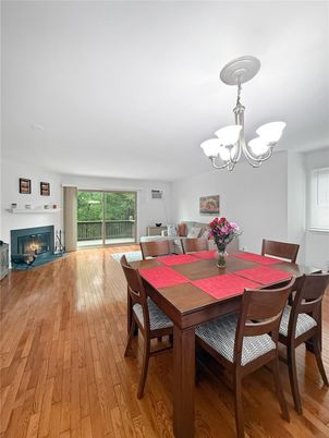Chandelier, Dining room, Fireplace, Interior, Wood Texture Flooring