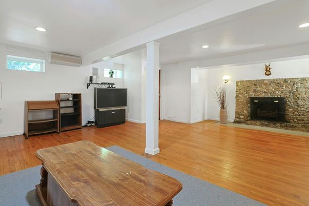 Fireplace, Interior, Recessed Lighting, Wood Texture Flooring