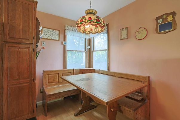 Dining room, Interior, Pendant Lights, Wood Texture Flooring