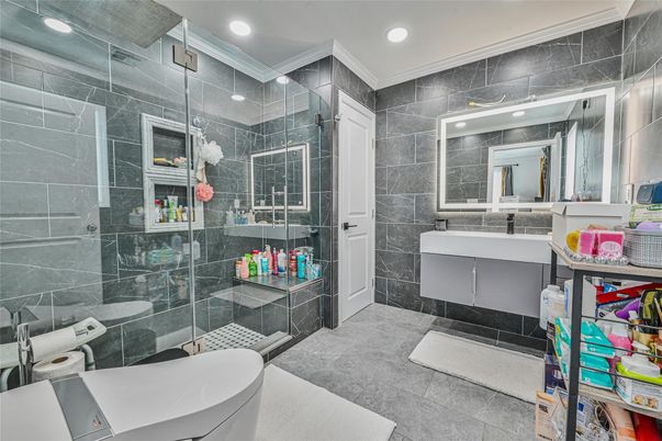 Bathroom, Glass Shower, Interior, Recessed Lighting