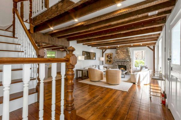 Fireplace, Interior, Living room, Recessed Lighting, Wooden Beams, Wood Texture Flooring