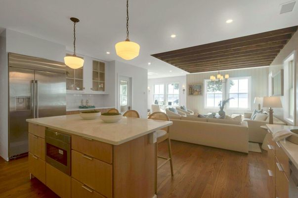 Interior, Kitchen, Living room, Pendant Lights, Recessed Lighting, Stainless Steel Appliances, Wood Texture Flooring
