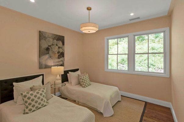 Bedroom, Interior, Pendant Lights, Recessed Lighting, Wood Texture Flooring