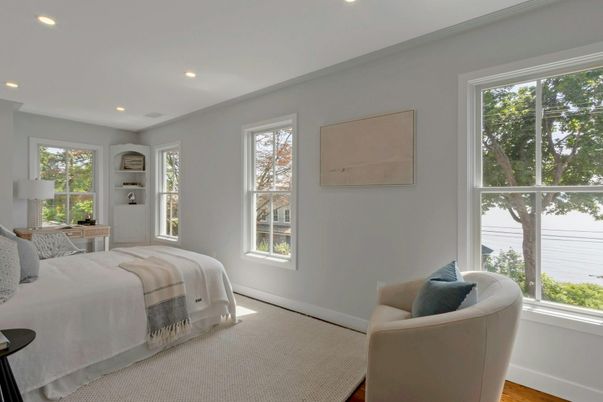 Bedroom, Interior, Recessed Lighting, Water, Wood Texture Flooring