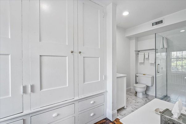 Bathroom, Glass Shower, Interior, Marble, Recessed Lighting