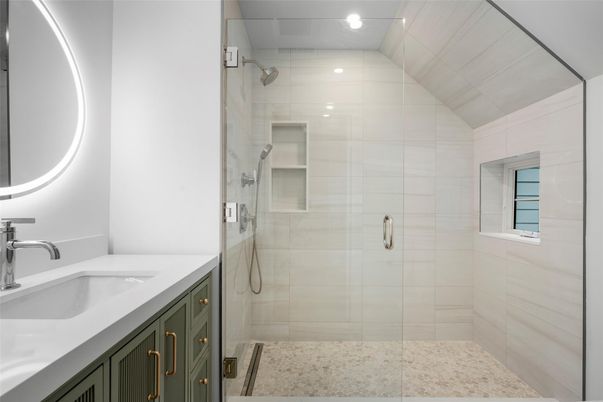 Bathroom, Glass Shower, Interior, Recessed Lighting