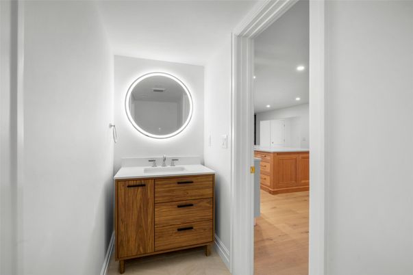 Bathroom, Interior, Recessed Lighting, Wood Texture Flooring