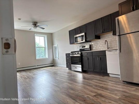 Interior, Kitchen, Stainless Steel Appliances, Wood Texture Flooring