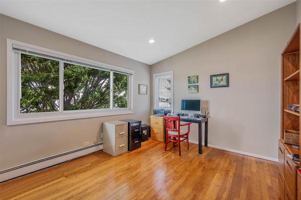 Home Office, Interior, Recessed Lighting, Wood Texture Flooring