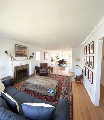 Dining room, Fireplace, Interior, Living room, Pendant Lights, Wood Texture Flooring