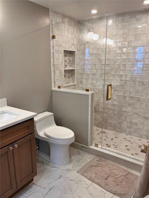 Bathroom, Glass Shower, Interior, Marble, Recessed Lighting