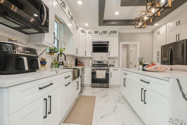 Interior, Kitchen, Marble, Recessed Lighting, Stainless Steel Appliances