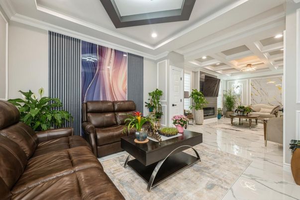 Fireplace, Interior, Living room, Marble, Recessed Lighting