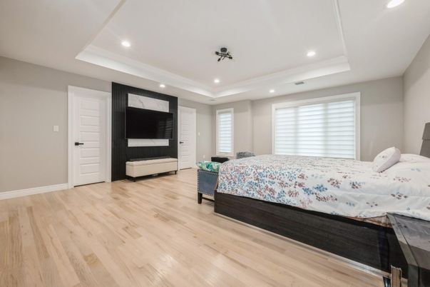 Bedroom, Interior, Recessed Lighting, Wood Texture Flooring