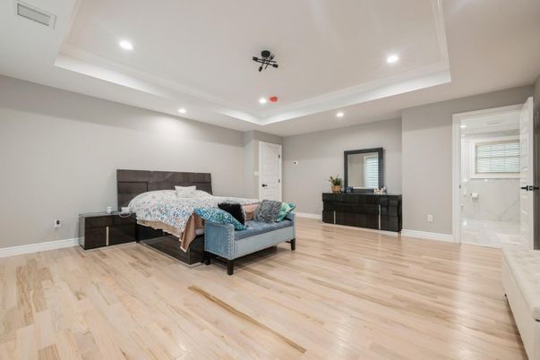 Bedroom, Interior, Marble, Recessed Lighting, Wood Texture Flooring