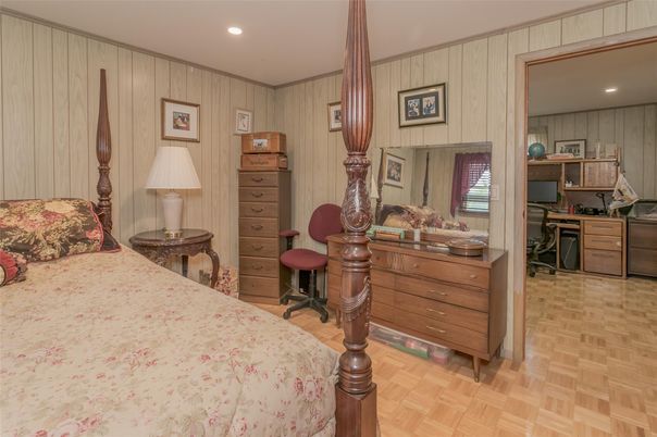 Bedroom, Home Office, Interior, Recessed Lighting, Wood Texture Flooring
