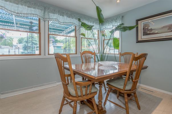 Dining room, Interior, Recessed Lighting, Wood Texture Flooring