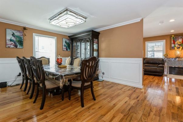 Dining room, Interior, Recessed Lighting, Wood Texture Flooring