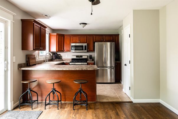 Interior, Kitchen, Stainless Steel Appliances, Wood Texture Flooring