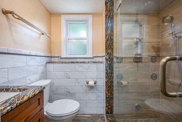 Bathroom, Glass Shower, Interior, Marble Walls