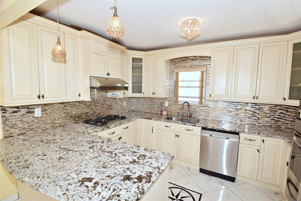 Interior, Kitchen, Marble, Pendant Lights, Stainless Steel Appliances