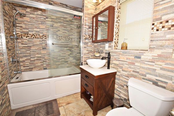 Bathroom, Glass Shower, Interior, Stone Walls