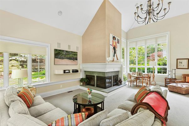 Chandelier, Dining room, Fireplace, Interior, Living room