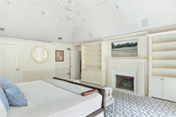 Bedroom, Chandelier, Fireplace, Interior