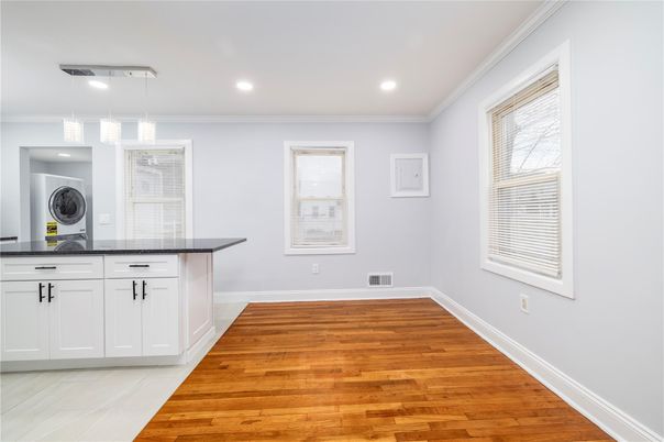 Interior, Kitchen, Pendant Lights, Recessed Lighting, Wood Texture Flooring