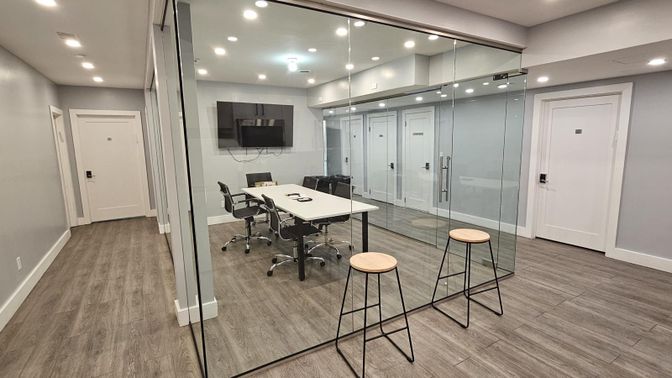 Home Office, Interior, Recessed Lighting, Wood Texture Flooring