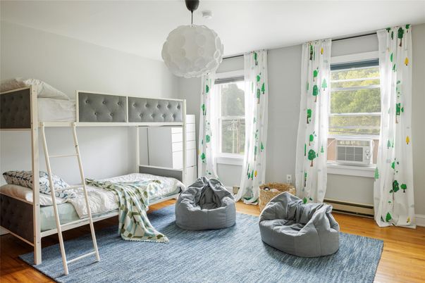 Bedroom, Interior, Pendant Lights, Wood Texture Flooring