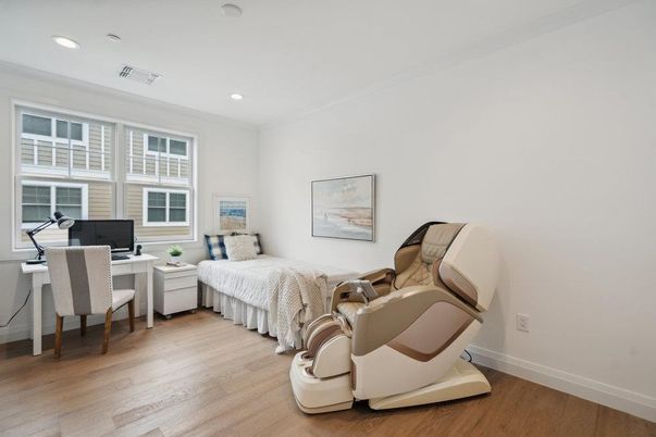 Bedroom, Home Office, Interior, Recessed Lighting, Wood Texture Flooring