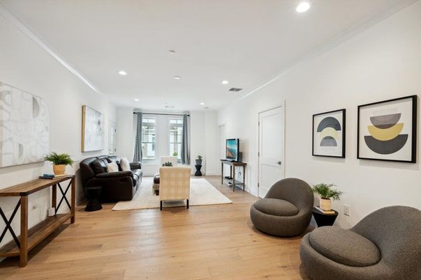 Interior, Living room, Recessed Lighting, Wood Texture Flooring