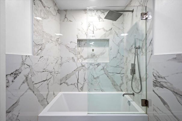 Bathroom, Glass Shower, Interior, Marble Walls