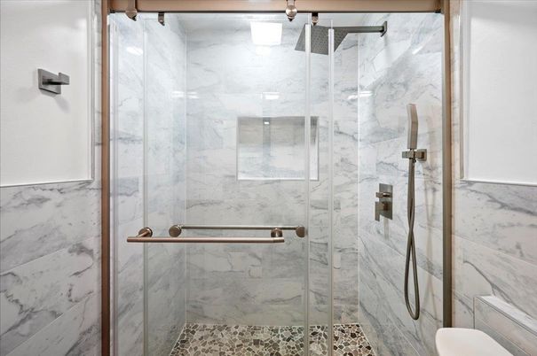 Bathroom, Glass Shower, Interior, Marble Walls