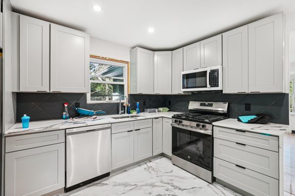 Interior, Kitchen, Marble, Recessed Lighting, Stainless Steel Appliances