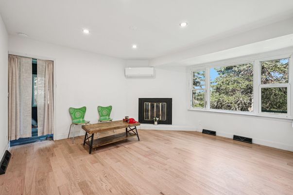 Fireplace, Interior, Recessed Lighting, Wood Texture Flooring