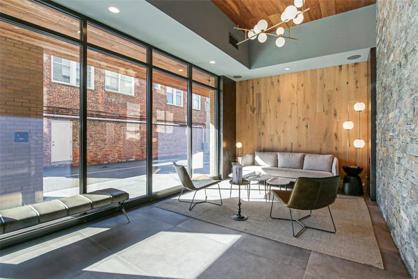 Interior, Living room, Pendant Lights, Recessed Lighting, Stone Walls, Wooden Walls