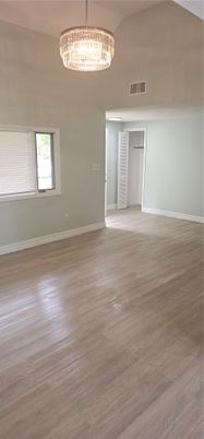 Chandelier, Empty room, Interior, Wood Texture Flooring