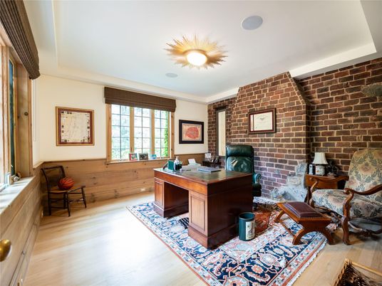 Home Office, Interior, Stone Walls, Wood Texture Flooring