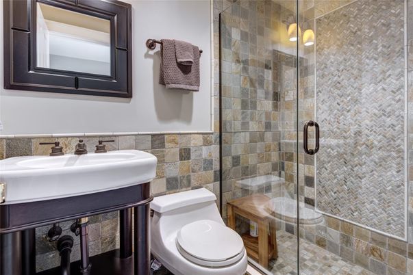 Bathroom, Glass Shower, Interior, Stone Walls