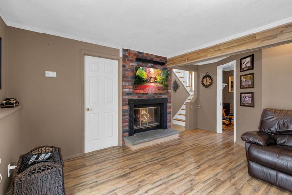Fireplace, Interior, Stone Walls, Wooden Beams, Wood Texture Flooring